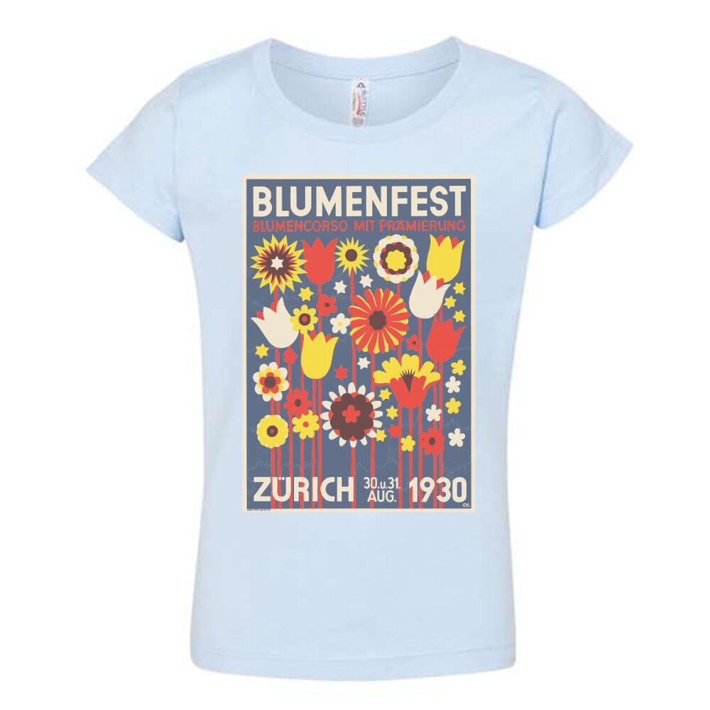 NWT Vintage Print Toddler Girls Lt Blue T-shirt - "Blumenfest"